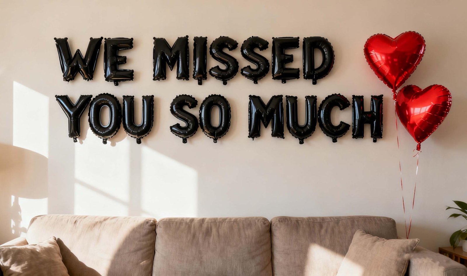 Version 1.0.0 Welcome Home Decorations We Missed You So Much Banner with Heart Confetti Balloons for Army Military Theme Deployment Return Home Welcome Back Family Party Decorations (Black) - Image 1