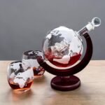 World Globe Whiskey Decanter Set | Etched Glass 900ML Barware Gift