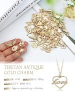 100 PCS Gold Tone Alloy Charms Bulk Set | Mixed Pendants for Jewelry Making Crafts - Image 3