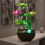 Lotus Tabletop Water Fountain with LED Lights | Zen Indoor Water Fountain | Natural Rocks Waterfall | Relaxing Home Accent Fountain - Image 4