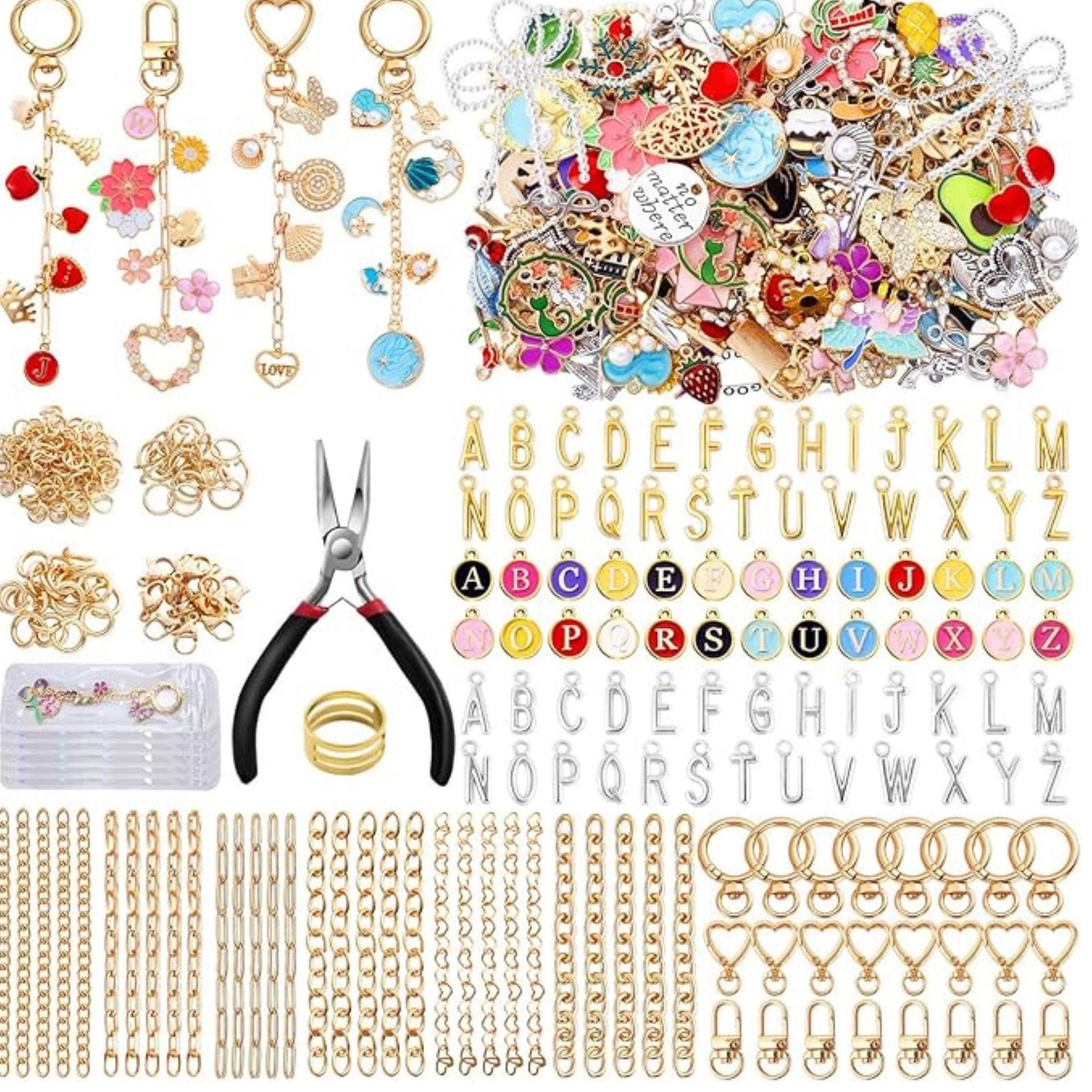 il_fullxfull.7972325586_qker.jpg Lip Gloss Keychain Making Kit | DIY Charm Set with Hooks, Chains, Tools, Gift Bags - Image 1