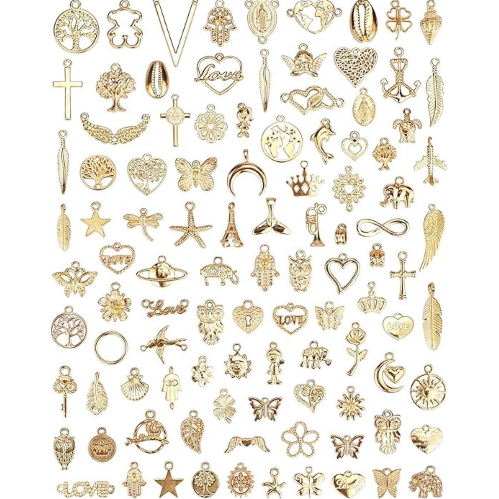 il_fullxfull.7978326436_f77x.jpg 100 PCS Gold Tone Alloy Charms Bulk Set | Mixed Pendants for Jewelry Making Crafts - Image 1