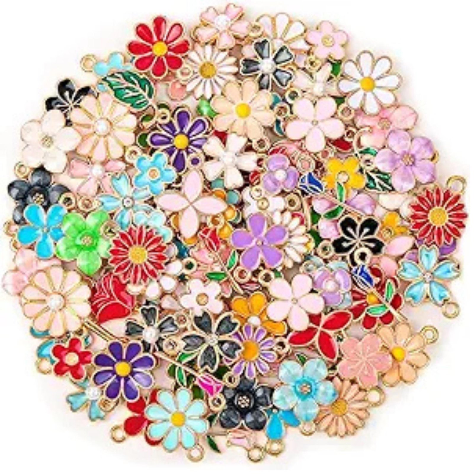 il_fullxfull.7979658602_af75.jpg 100PCS Enamel Flower Charms | Assorted Pendants for DIY Jewelry Making - Image 1