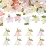Acrylic Lily Flower Charms with Pearl Beads | 20mm Dangle Pendants for Jewelry Making