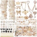 72PCS Gold Charms Kit | Pearl Rhinestone Safety Pins for DIY Clothing Accessories