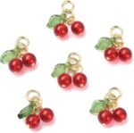 Red Cherry Charms Set | Glass Acrylic Fruit Pendants for DIY Jewelry - Image 2