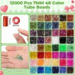 Glass Beads Jewelry Making Kit | 48 Colors 2MM Seed & 7MM Tube, Needles, String - Image 2
