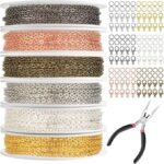 60FT Jewelry Making Chain Kit | 6 Color 2MM Chains with Pliers Jump Rings & Clasps