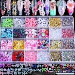 24 Grid Nail Charms Kit | AB Rhinestones, Gold Pearls, 3D Flowers, Y2K Nail Art