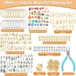 486PCS Charm Bracelet Making Kit | Gold Silver Bangles with Charms Jump Rings & Pliers - Image 2