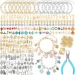 486PCS Charm Bracelet Making Kit | Gold Silver Bangles with Charms Jump Rings & Pliers
