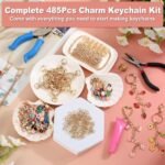 485PCS Gold Charm Keychain Making Kit | DIY Jewelry Craft Supplies with Pliers - Image 7