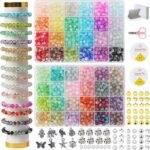 1300PCS 8MM Crackle Glass Beads Kit | 48 Colors Crystal Round Beads (Bracelet Making)