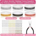 60FT Jewelry Making Chain Kit | 6 Color 2MM Chains with Pliers Jump Rings & Clasps - Image 2