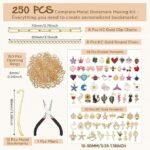 250PCS Metal Bookmark Making Kit | DIY Bar Bookmark Set with Charms Chains & Tools - Image 2