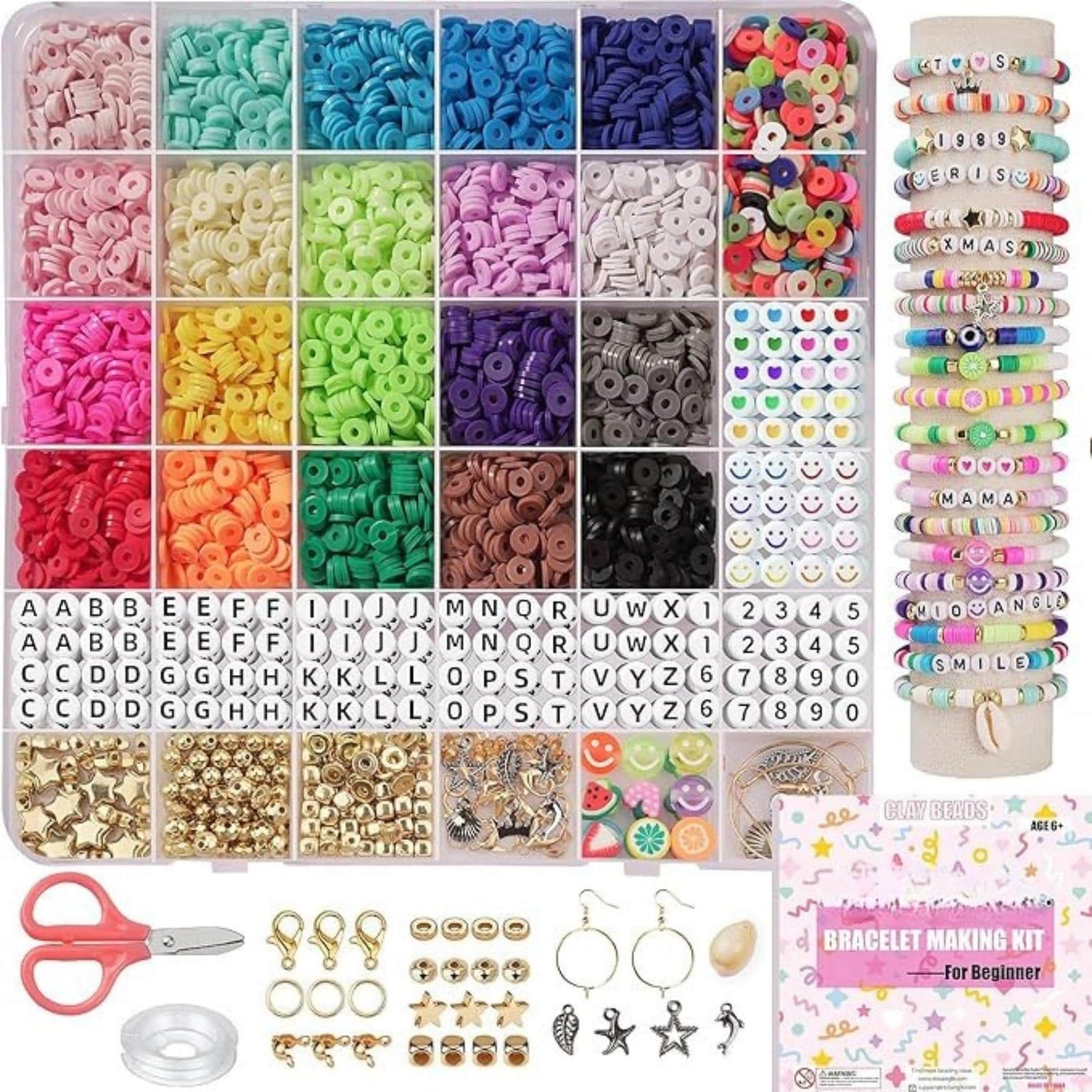 il_fullxfull.8075081573_mmkv.jpg 5000PCS Bracelet Making Kit | Preppy Polymer Clay Beads with Charms DIY Friendship Set - Image 1