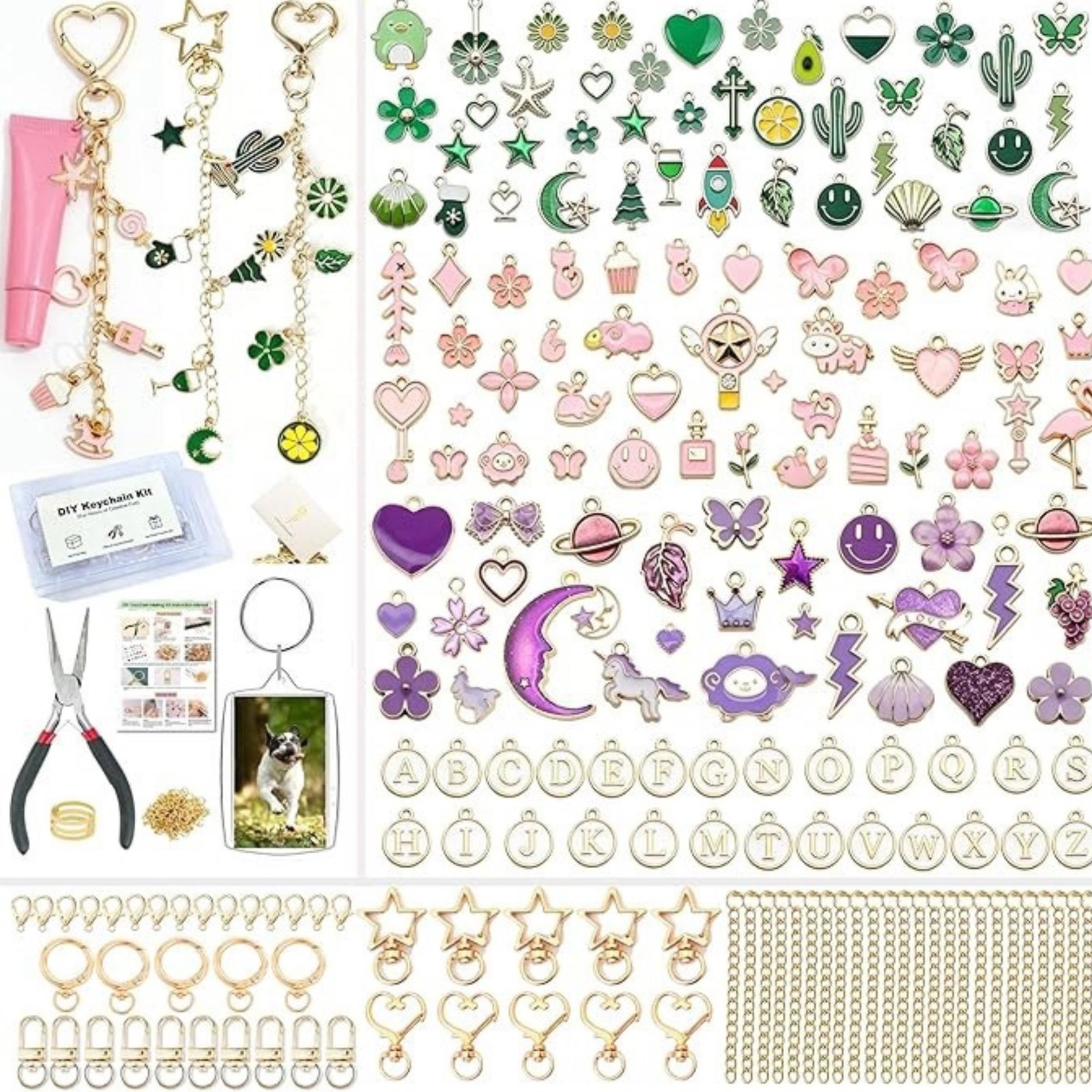 il_fullxfull.8081721511_rpym.jpg 342PCS Keychain Making Kit | Assorted Charms, Clips, Storage Box (DIY Bag Charm Set) - Image 1