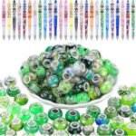 100PCS European Large Hole Charm Beads | Emerald Rhinestone Spacer Beads Set - Image 2