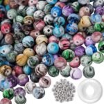 500PCS Acrylic Space Beads Kit | 8mm Ink Pattern Beads for Bracelet Making
