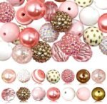 50PCS Pink Gold Chunky Bubblegum Beads | 20mm Beads for Pens & Jewelry Making