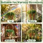 Beaded Plant Kit with Green Glass Beads & Rattan Basket | DIY Hanging Suncatcher Plant - Image 3