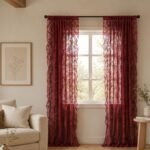 Burgundy Lace Sheer Curtains | Vintage Window Panels | Elegant Ruffled Drapes | Decorative Room Curtains | Classic Home Decor - Image 4