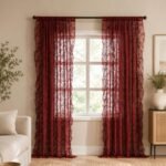 Burgundy Lace Sheer Curtains | Vintage Window Panels | Elegant Ruffled Drapes | Decorative Room Curtains | Classic Home Decor - Image 6