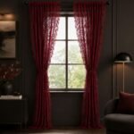 Burgundy Lace Sheer Curtains | Vintage Window Panels | Elegant Ruffled Drapes | Decorative Room Curtains | Classic Home Decor - Image 9