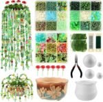 5450PCS Green Glass Beaded Plant Kit with Crystal Leaf Flower Beads & Plant Pot - Image 2
