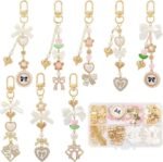 156PCS Bow Keychain Making Kit | Pearl Beads, Heart Charms & Swivel Key Rings - Image 2