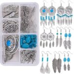 Bohemian Dream Catcher Earring Making Kit | Feather Charms & Turquoise Beads 8 Pairs