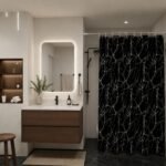 Black Marble Shower Curtain | Luxury Bathroom Decor | Modern Waterproof Bath Curtain | Spa Style Bathroom Drapes | Elegant  Shower Curtain - Image 2
