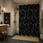 Black Marble Shower Curtain | Luxury Bathroom Decor | Modern Waterproof Bath Curtain | Spa Style Bathroom Drapes | Elegant  Shower Curtain - Image 6
