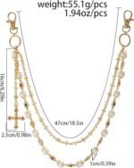 Layered Rhinestone Flower Wallet Chain | Gold Silver Pearl Pants Chain Bag Charm - Image 6