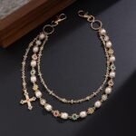 Layered Rhinestone Flower Wallet Chain | Gold Silver Pearl Pants Chain Bag Charm - Image 5