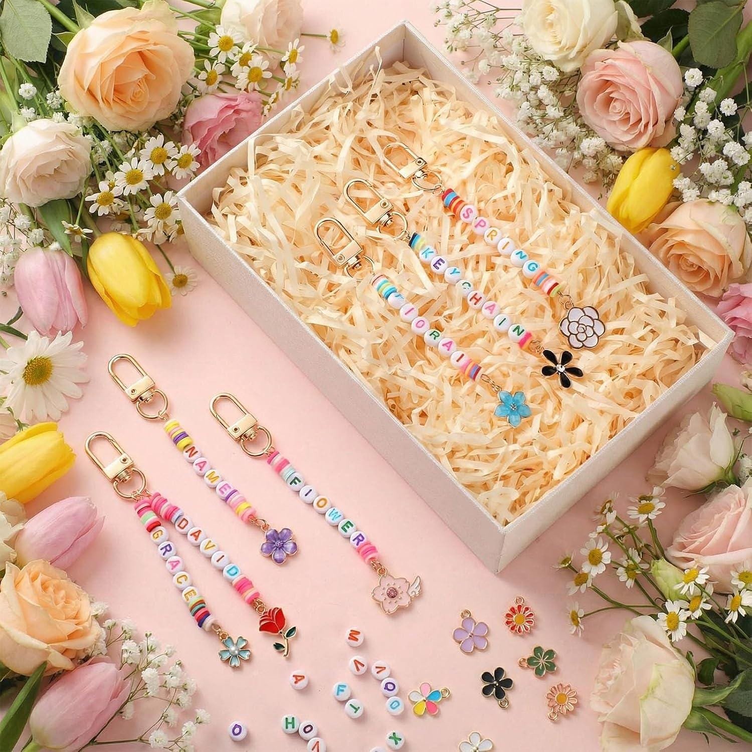 il_fullxfull.8131205724_ngp1.jpg 2823PCS Bead Keychain Making Kit | Flower Letter Beads DIY Bag Charm & Key Ring Set - Image 1