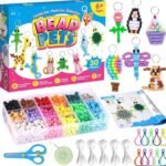 1500PCS Pony Beads Keychain Making Kit | Bead Pets Craft Set with 30 Designs