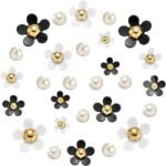 Flower Shoe Charms with Pearl Accents – White, Black, Pink, Yellow, Purple Floral PVC Decorations - Image 2