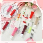 Beaded Lip Gloss Keychains Bulk: Butterfly, Strawberry, Heart Charms – Purse Decor - Image 4