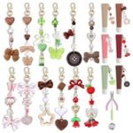 12PCS Finished Lip Gloss Keychains with Heart Strawberry Butterfly Bow Charms for Women