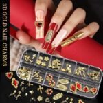 Gold Nail Charms Gems Pearls Kit, 3D Cross Heart Rhinestones Nail Art Decorations - Image 2
