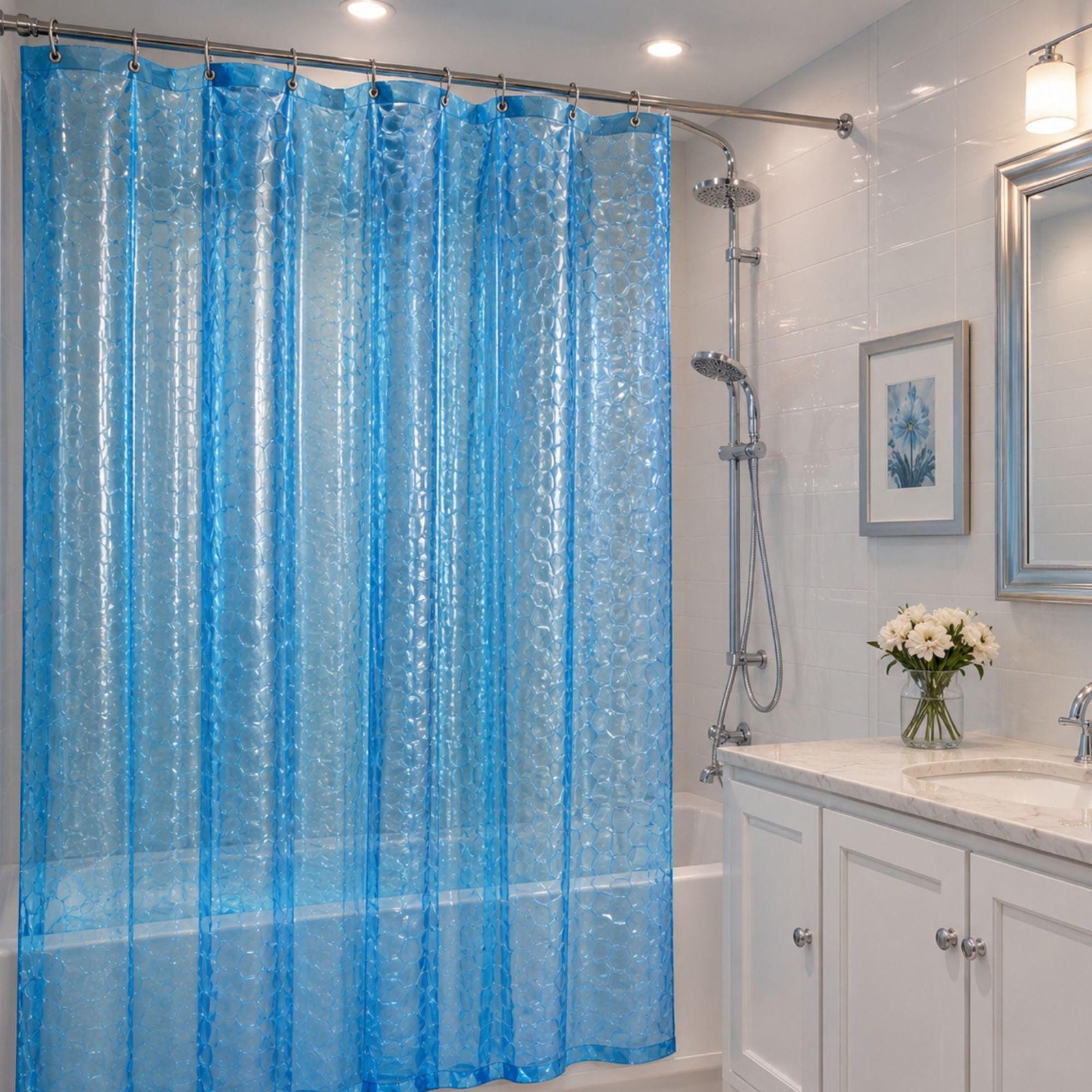 il_fullxfull.8144899738_6d8r.jpg 3D Cube Embossed Shower Curtain | Waterproof PEVA Liner with Magnetic Hem - Image 1