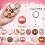 50PCS Pink Gold Chunky Bubblegum Beads | 20mm Beads for Pens & Jewelry Making - Image 2