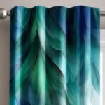 Teal Leaf Curtains | Abstract Botanical Window Panels | Modern Gradient Feather Printed Drapes | Light Filtering Curtains - Image 3