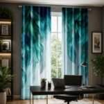 Teal Leaf Curtains | Abstract Botanical Window Panels | Modern Gradient Feather Printed Drapes | Light Filtering Curtains - Image 9