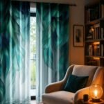 Teal Leaf Curtains | Abstract Botanical Window Panels | Modern Gradient Feather Printed Drapes | Light Filtering Curtains - Image 8