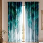 Teal Leaf Curtains | Abstract Botanical Window Panels | Modern Gradient Feather Printed Drapes | Light Filtering Curtains - Image 7