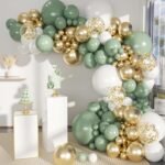 Sage Green White Gold Balloon Garland Kit | 146Pcs Balloons | Birthday, Baby Shower & Wedding Party Decor