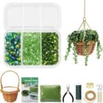 Beaded Plant Kit with Green Glass Beads & Rattan Basket | DIY Hanging Suncatcher Plant