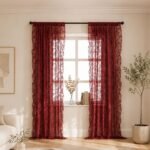 Burgundy Lace Sheer Curtains | Vintage Window Panels | Elegant Ruffled Drapes | Decorative Room Curtains | Classic Home Decor - Image 2